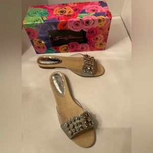 Beverly Feldman silver embellished sandals